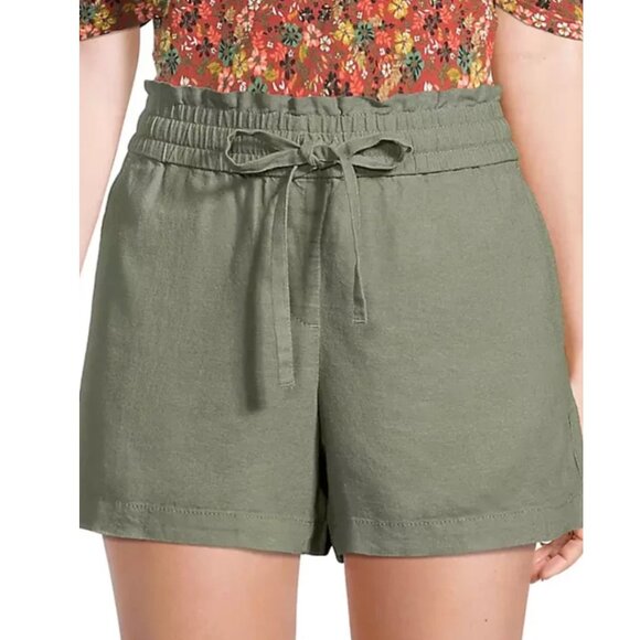 ANN TAYLOR LOFT Olive Green High Rise Drawstring Cotton Pull On Paperbag Shorts - Picture 1 of 15